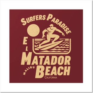 El Matador Beach Malibu Surfer Silhouette Vintage Posters and Art